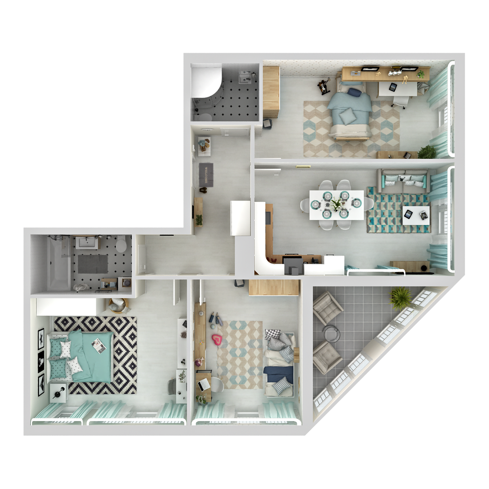 Четырехкомнатная квартира в стиле сканди с просторной оборудованной для отдыха лоджией 86,16 кв. м.