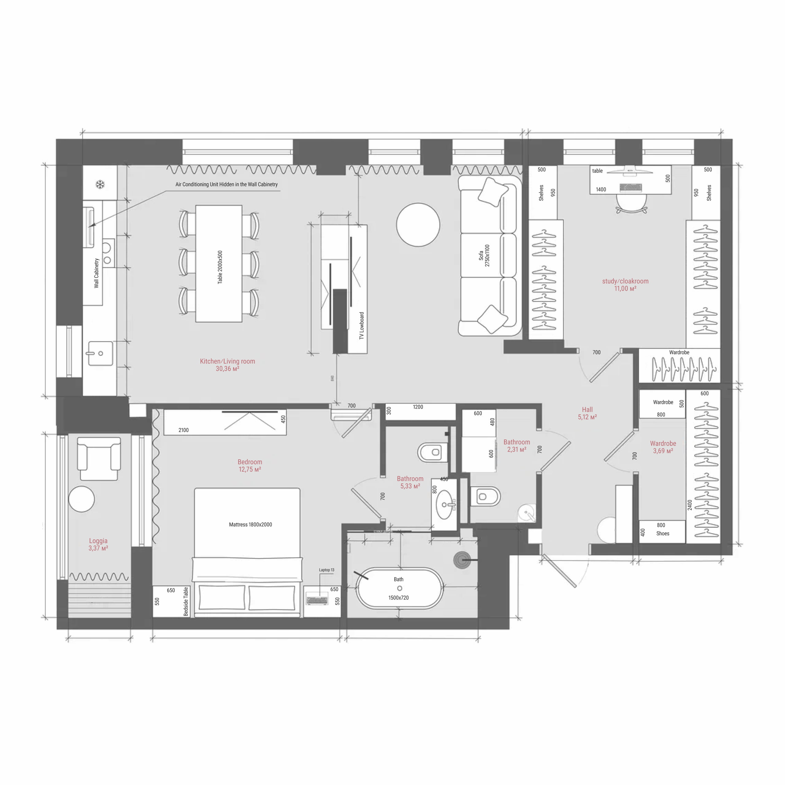 Furniture layout in Planoplan