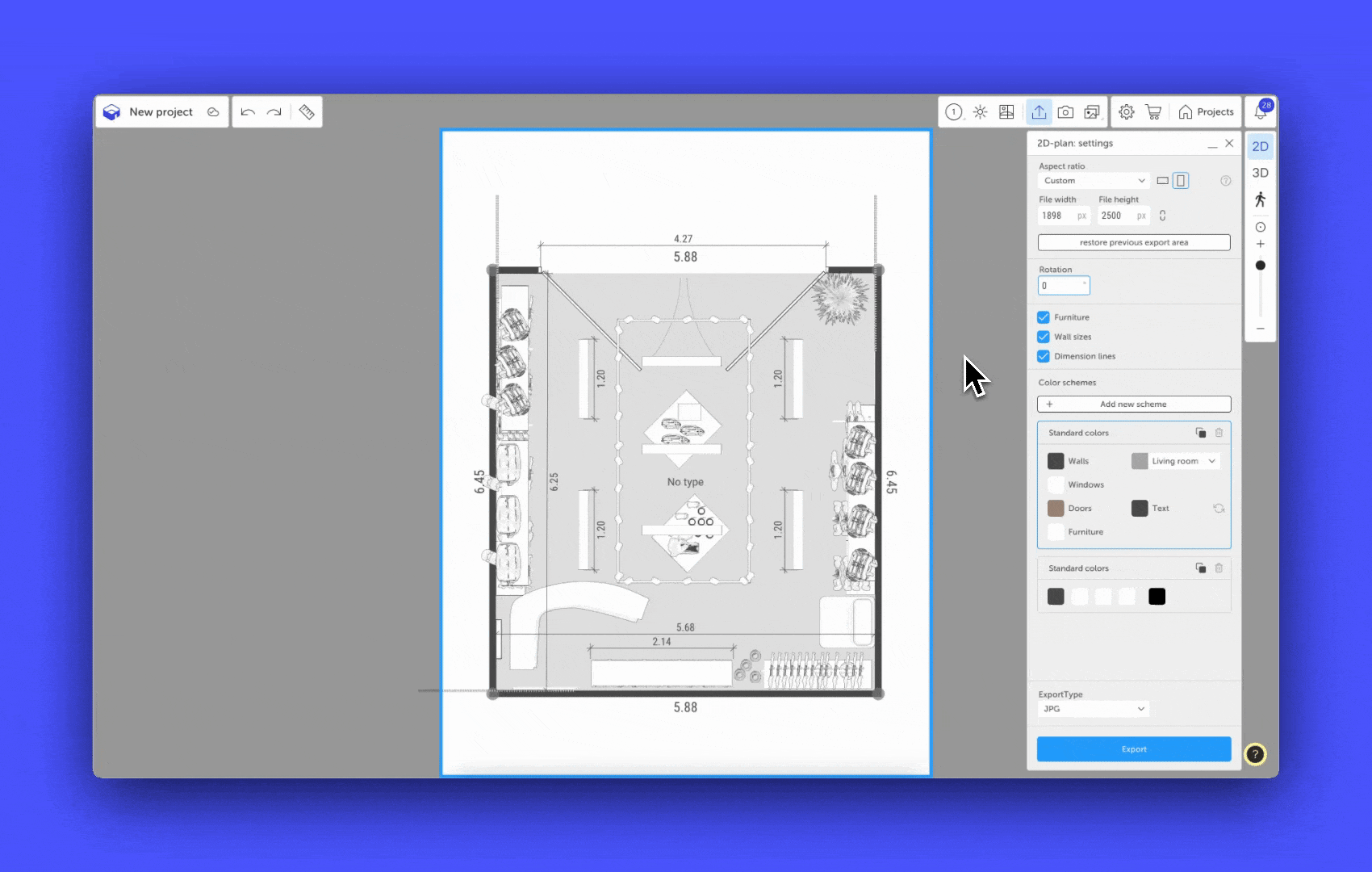 Rotating the plan using the slider and entering a custom angle.