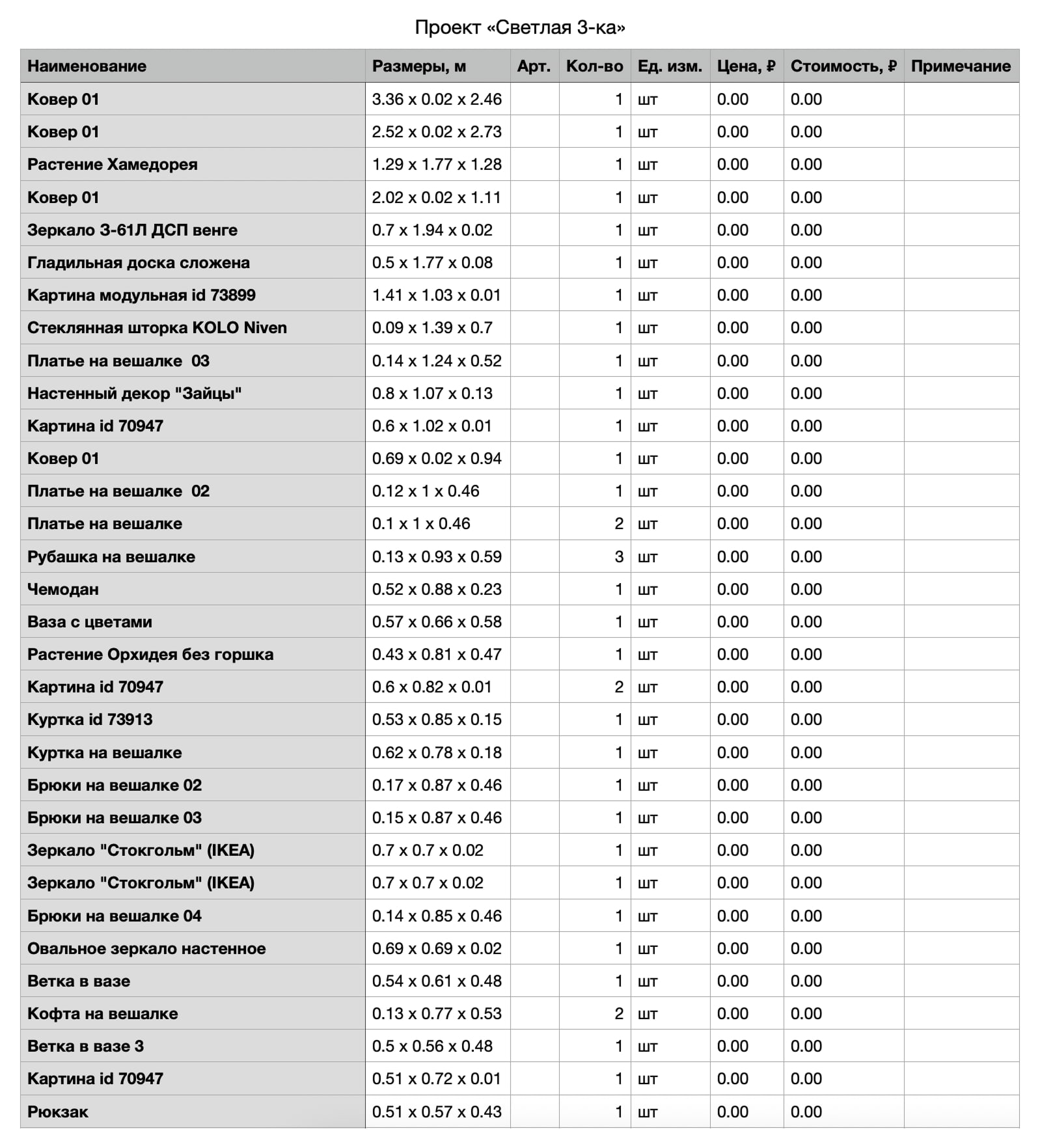 Пример CSV-файла с экспортированной сметой.