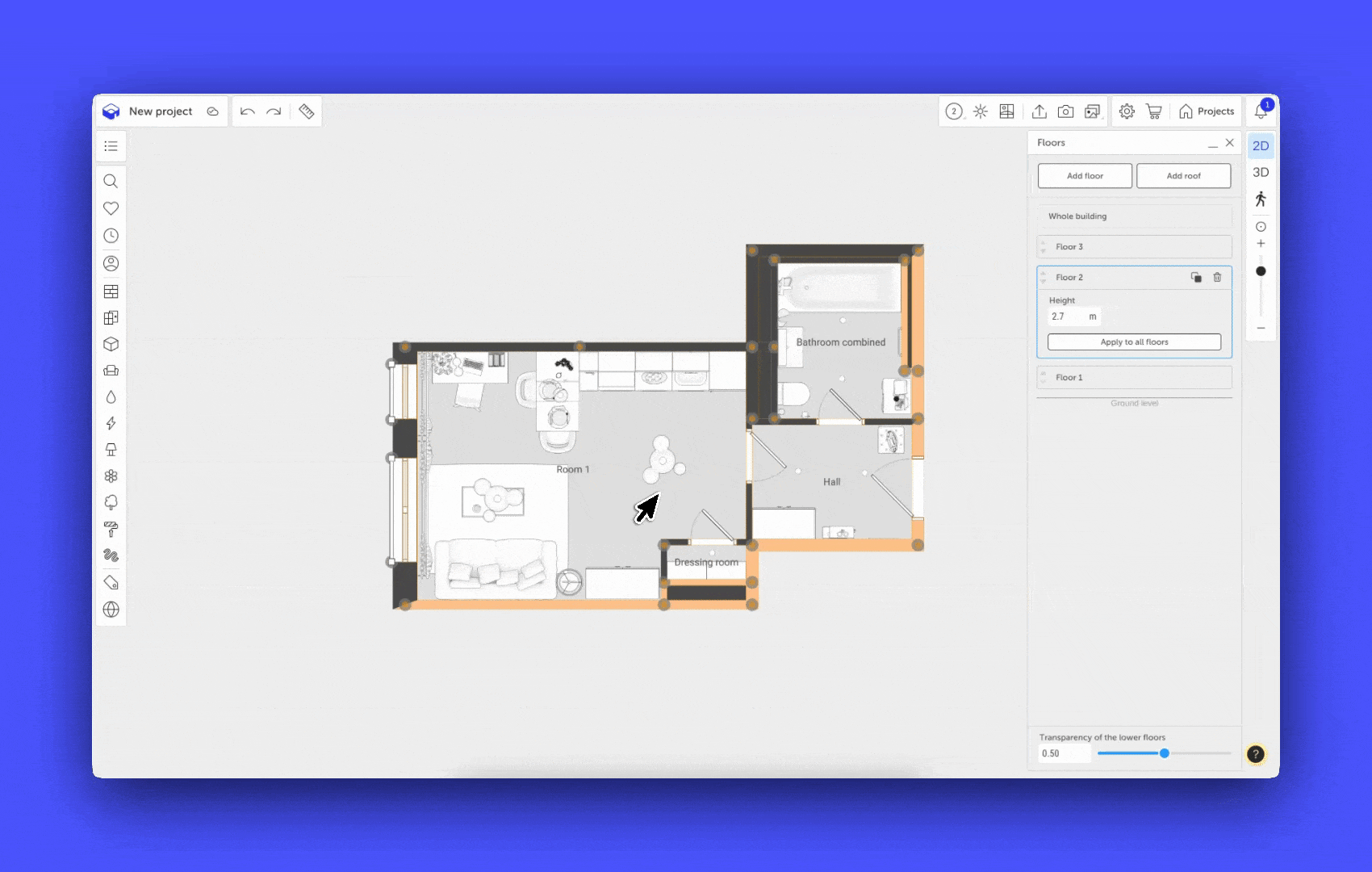 Copying and deleting a floor, showing where the duplicate appears.