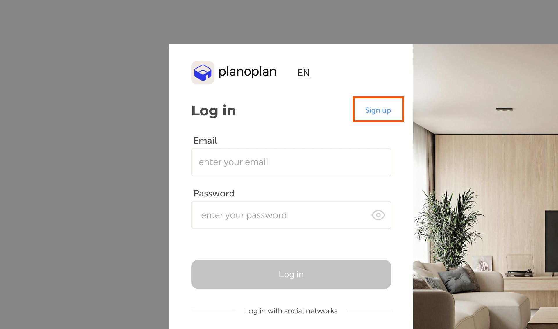 Screenshot of the login window with the «Sign up» tab highlighted