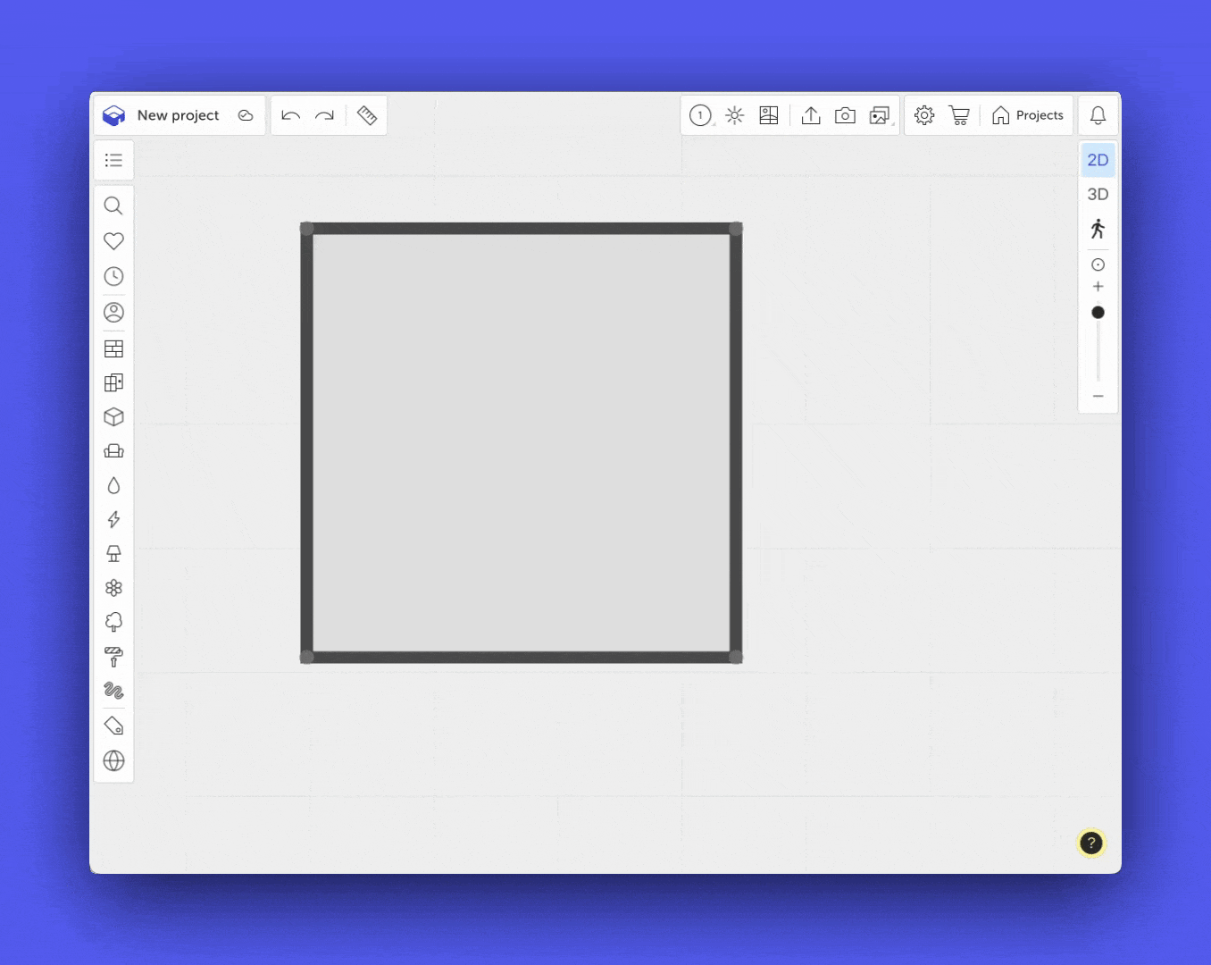 Demonstration of how to open room settings in 2D mode and enable floor and ceiling display.