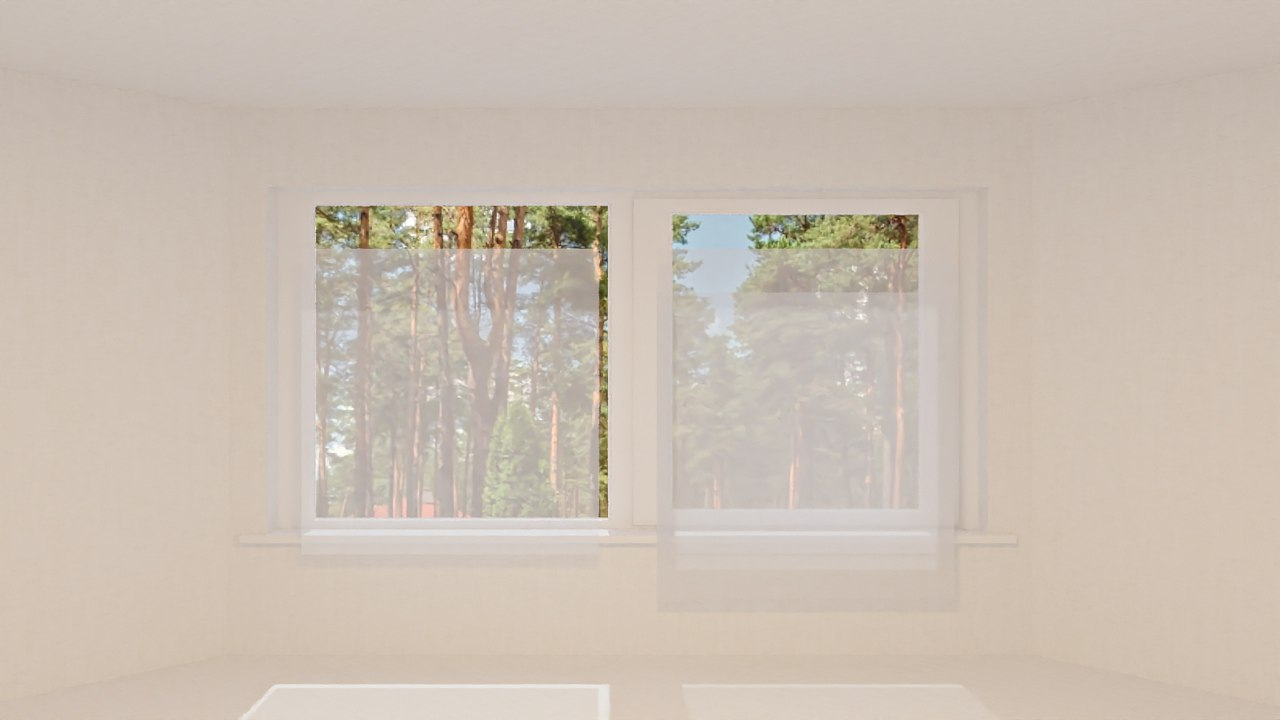 Render with an indoor lamp showing maximum curtain transparency.