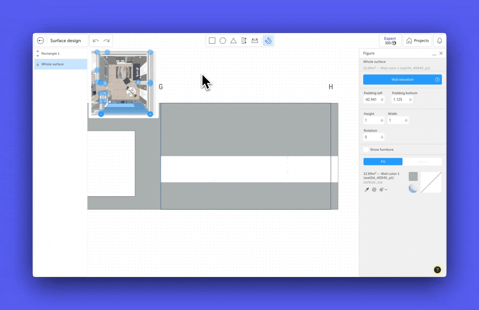 Dragging different surface types into the workspace.