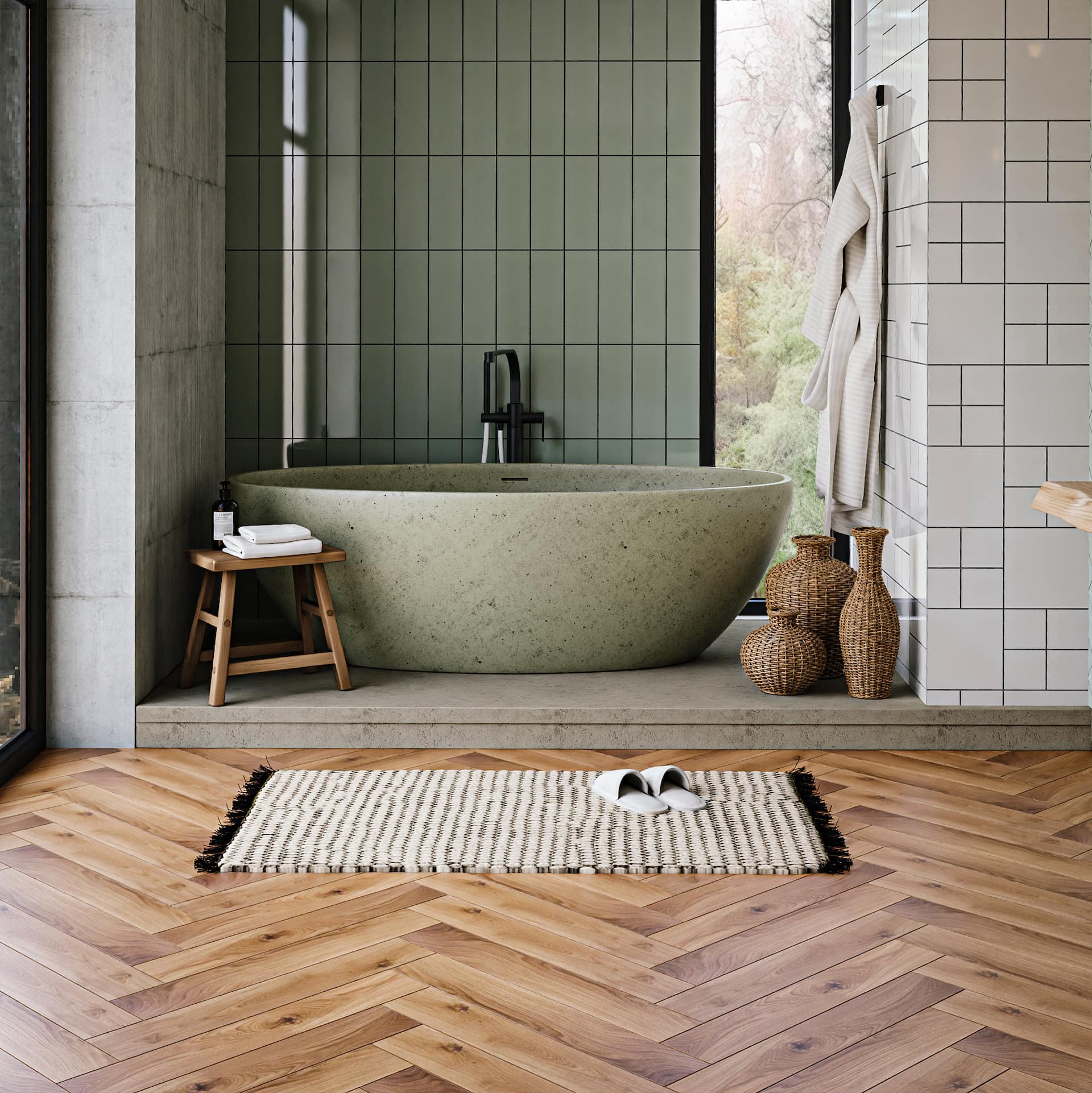 Render created in Planoplan with new tile layout patterns