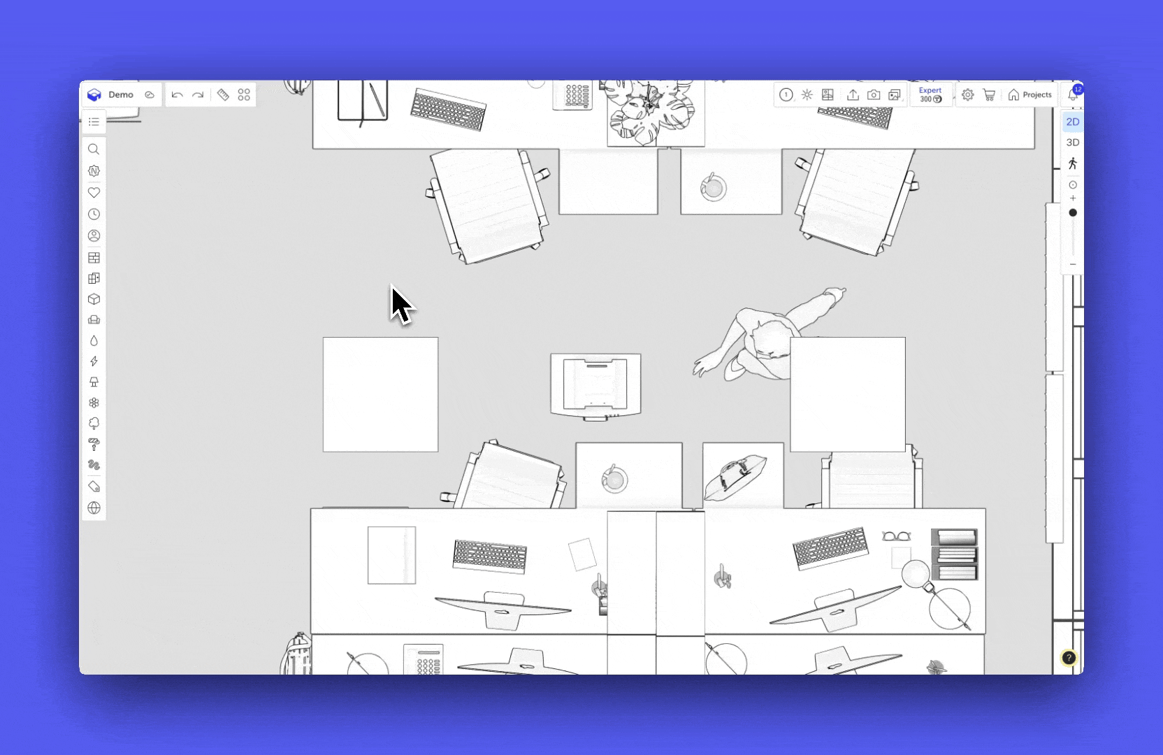 Adding a size on the plan — selecting two points and setting the extension line height.