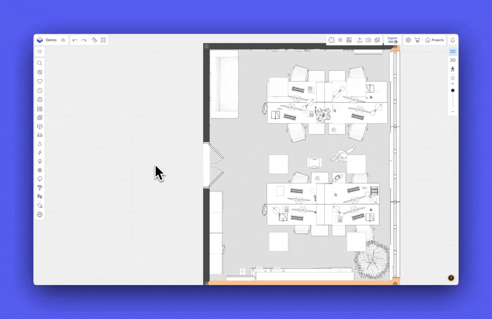 Select the "Line" tool, click on the plan, and draw a line between two points.