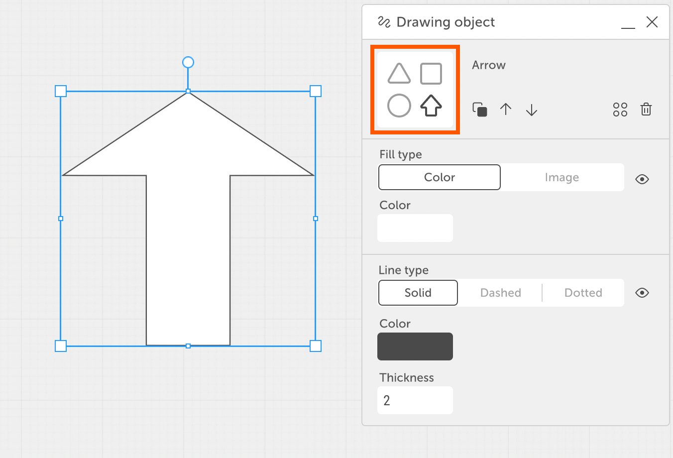  Interface showing available shape types, with one active.