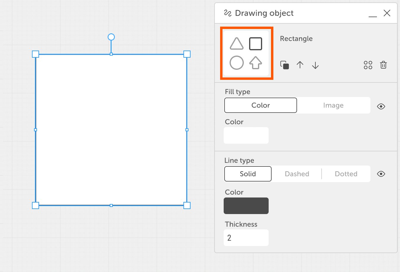  Interface showing available shape types, with one active.