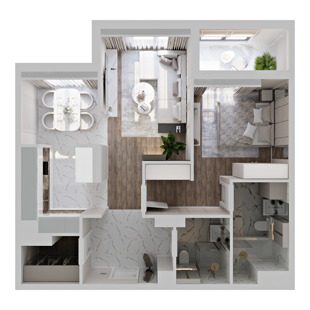2 комнаты 62.9 м²